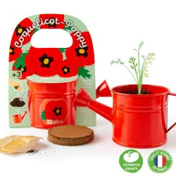 Mini red watering can with poppy seeds